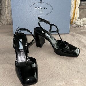 PRADA Slingback Pumps Black Patent Size 36